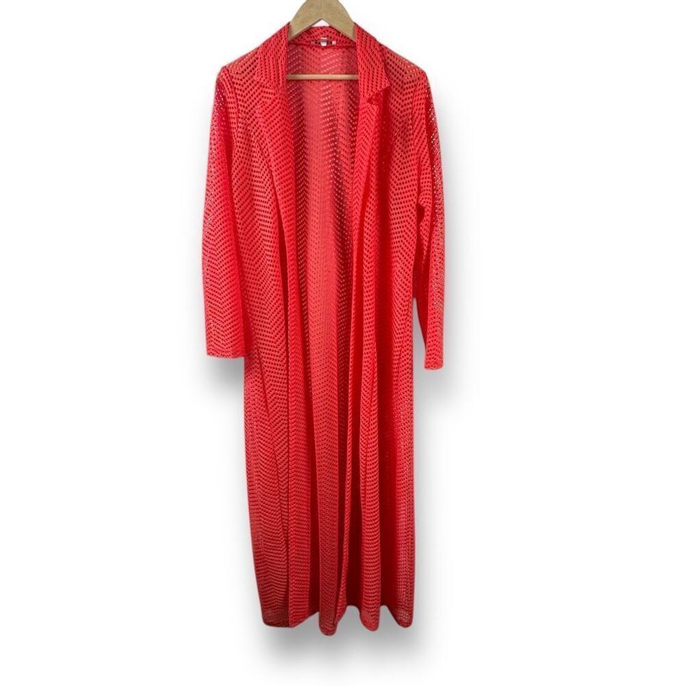 Adore Women's M Open Knit Eyelet Longline Layering Sweater Top‎ Coral Red Beachy